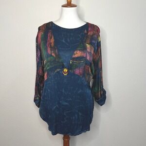 PLATINUM Dorothy Schoelen Tunic SMALL Abstract Blues Vtg Art To Wear Artsy